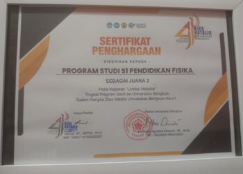 WEBSITE PRODI PENDIDIKAN FISIKA MERAIH JUARA 2 DALAM RANGKA DIES NATALIS UNIB KE-41 TAHUN 2023.