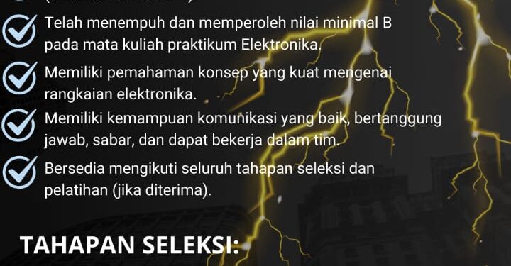 OPEN RECRUITMENT ASISTEN PRAKTIKUM MATA KULIAH ELEKTRONIKA