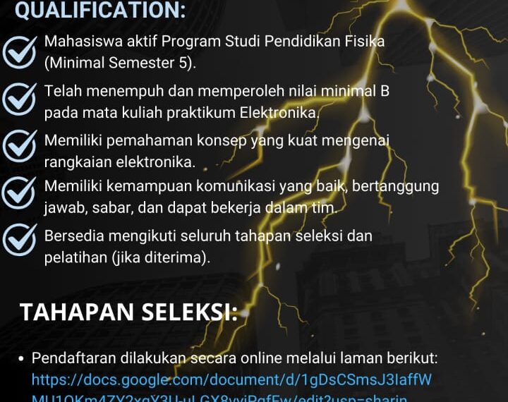 OPEN RECRUITMENT ASISTEN PRAKTIKUM MATA KULIAH ELEKTRONIKA